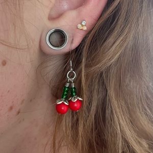 handmade dangly red cherry earrings